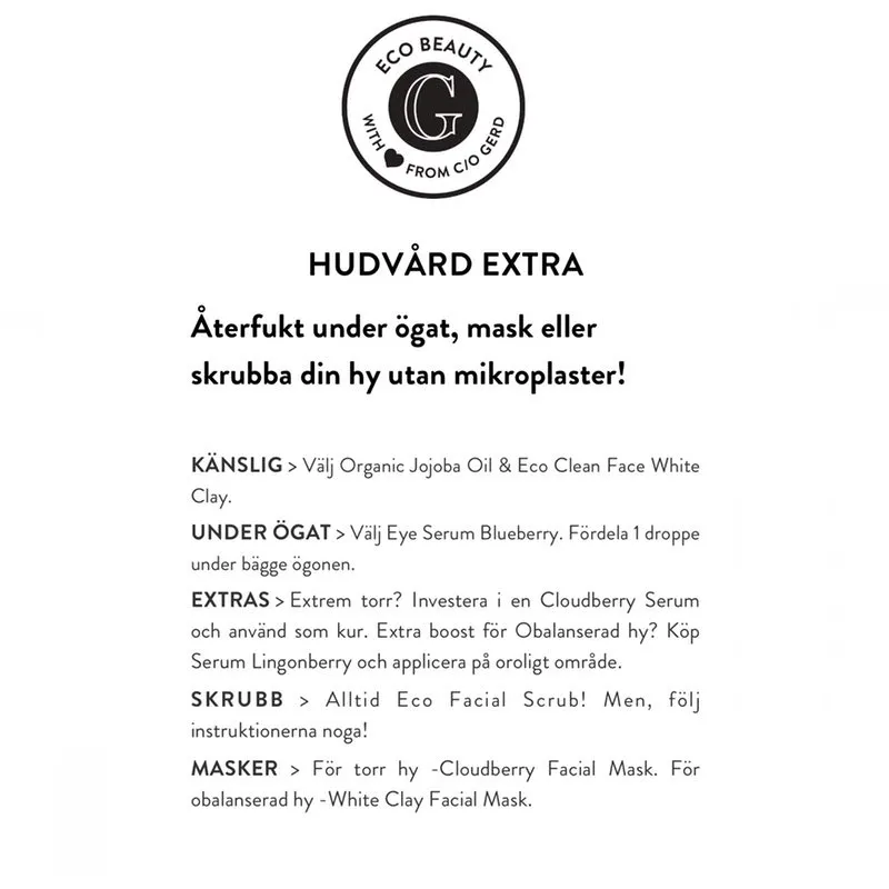 Informationstext om masker & Serum i kvistat papper.